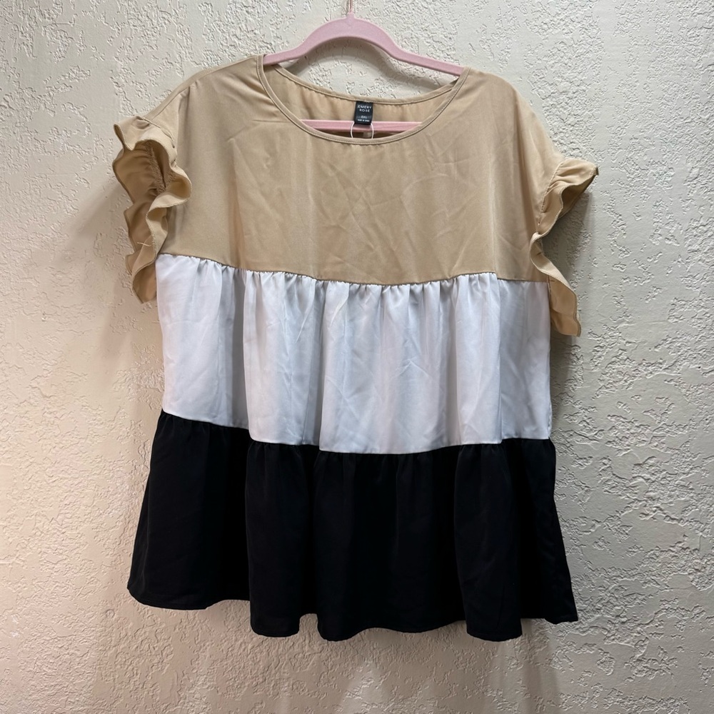 SHEIN Emery Rose 0XL Plus Size Colorblock Ruffle Sleeve Blouse Flowy Top - Picture 2 of 6